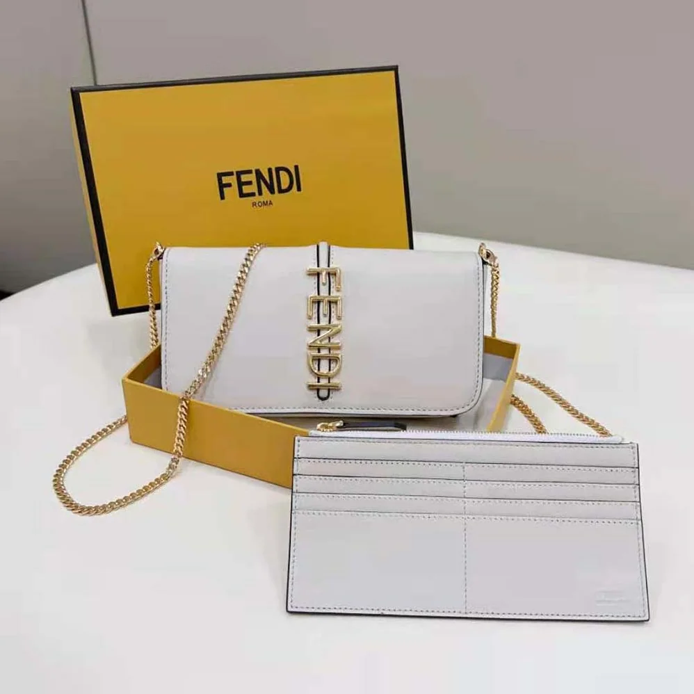 Fendi Fendigraphy Phone Pouch White Leather Wallet for Women Fendi Fendigraphy Phone Pouch White Leather Wallet for Women