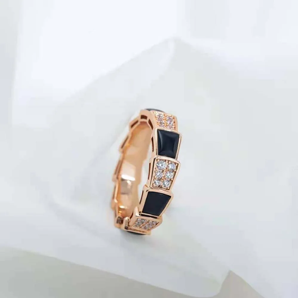 Bvlgari Serpenti Viper Band Ring in 18 KT Rose Gold for Women in Black