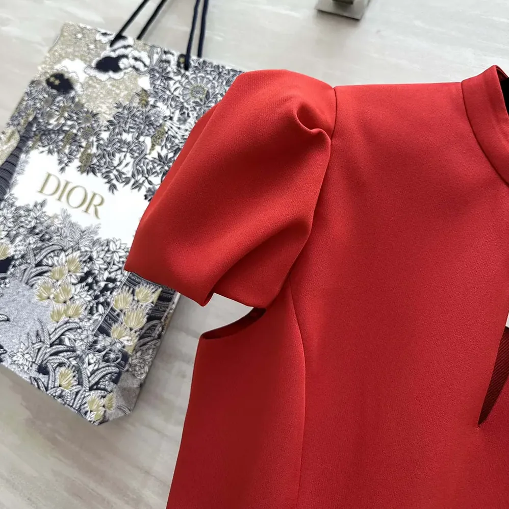 Dior Short Belted Dress Bright Red Lightweight Wool and Silk for Women