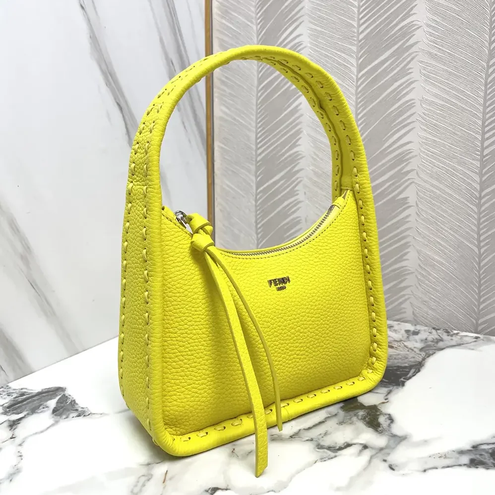 Fendi Mini Fendessence Small Acid Yellow Selleria Bag with 264 Hand for Women in sewn Topstitches