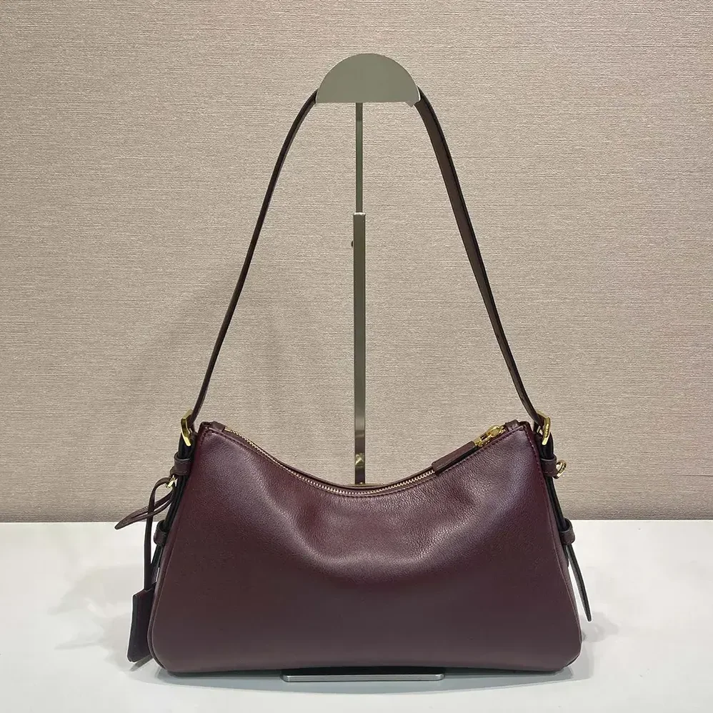 Prada Aimée Medium Leather Shoulder Bag for Women in Maroon