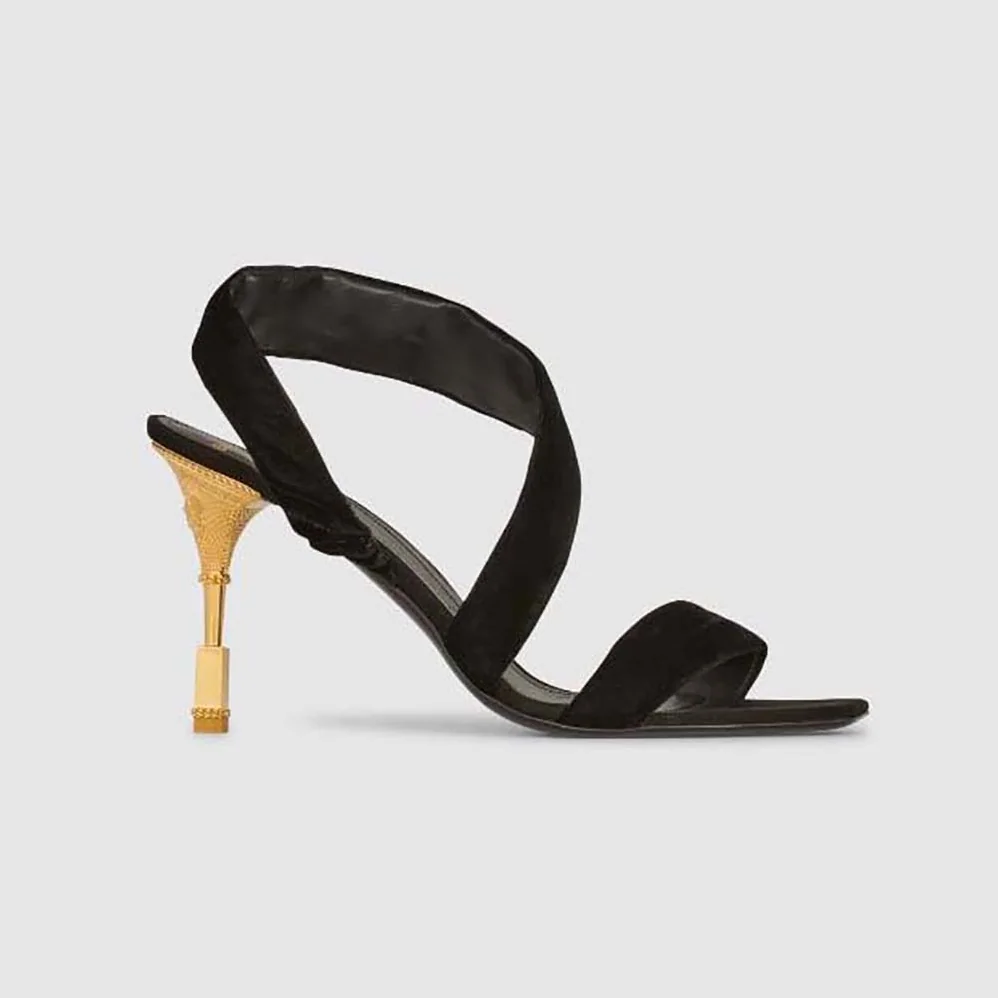 Balmain Suede Moneta Sandals in 95 mm Heel Height for Women in Black Balmain Suede Moneta Sandals in 95 mm Heel Height for Women in Black