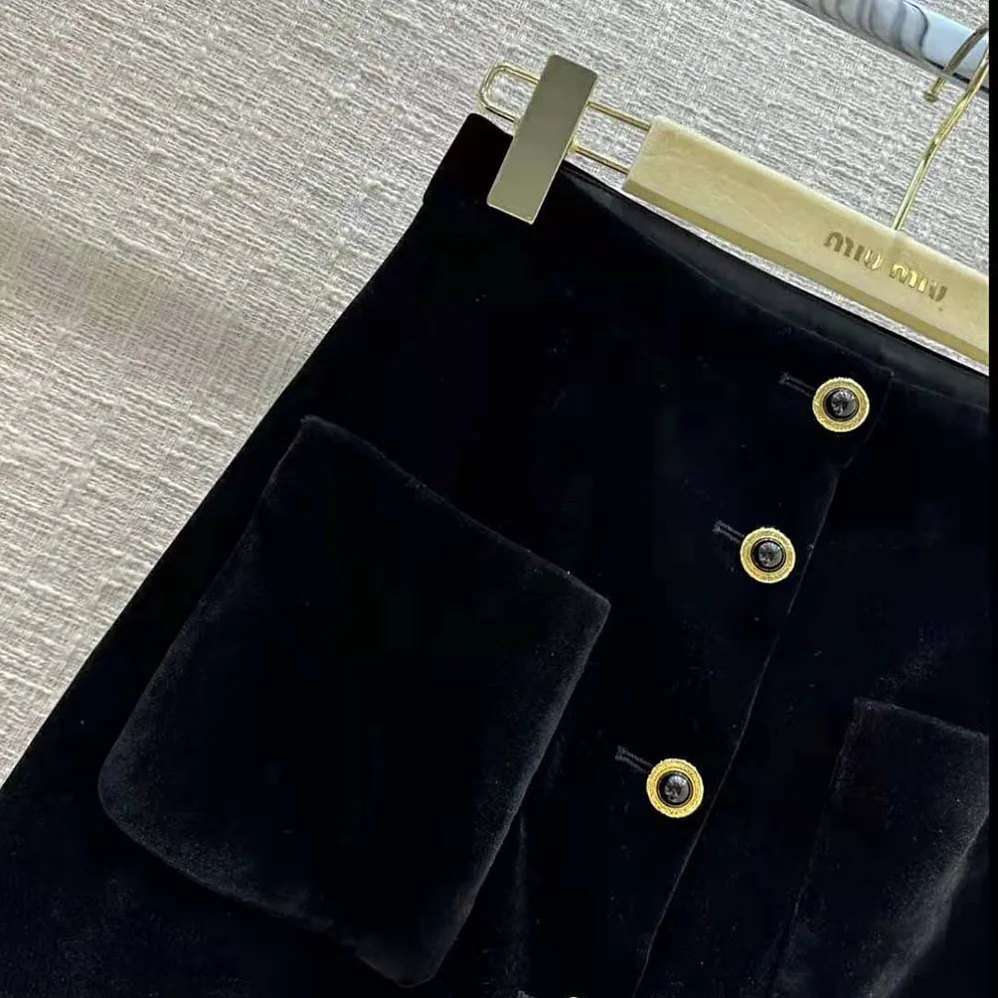 Miu Miu Long Velvet Skirt with Jacquard Logo for Women Miu Miu Long Velvet Skirt with Jacquard Logo for Women