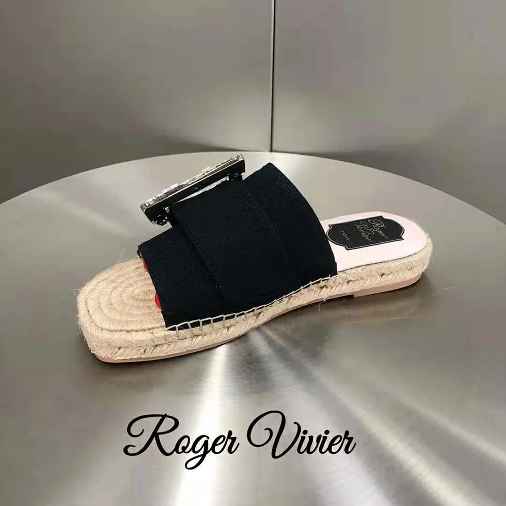 Roger Vivier Strass Buckle Espadrille Mules in Velvet for Women in Black