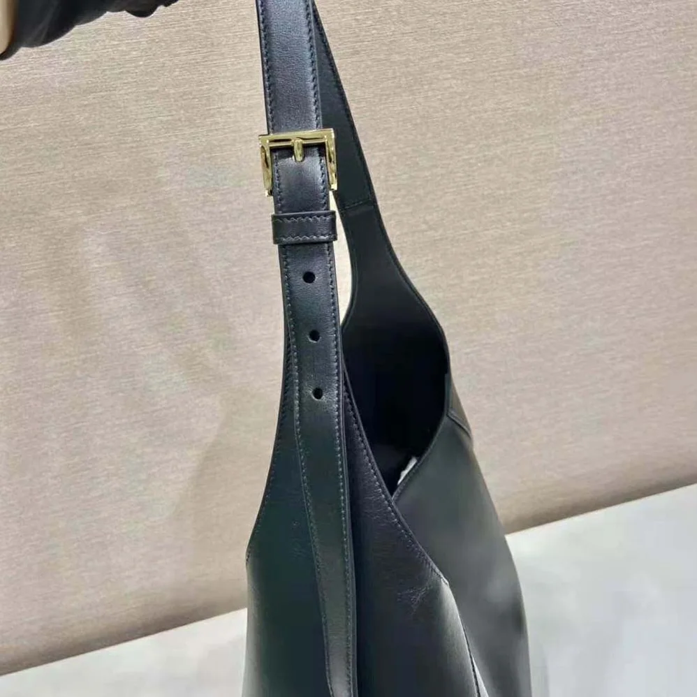 Prada Large Leather Shoulder Bag with Topstitching for Women in Black Prada Large Leather Shoulder Bag with Topstitching for Women in Black