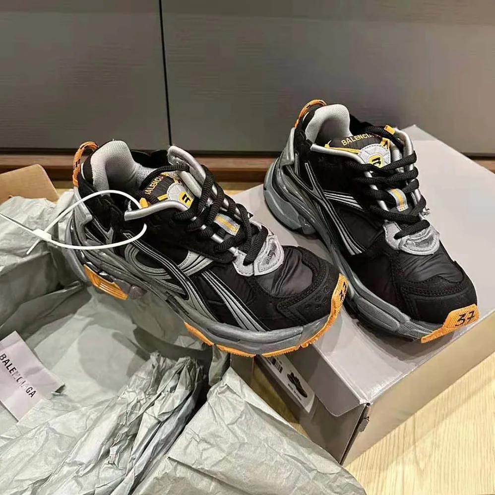Balenciaga Runner Sneaker in Black/Grey/Neon Orange Nylon and Suede for Unisex in like Fabric Balenciaga Runner Sneaker in Black/Grey/Neon Orange Nylon and Suede for Unisex in like Fabric