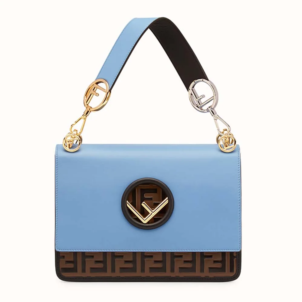 Fendi Kan I F Leather Bag in Calfskin Leather for Women in Blue Fendi Kan I F Leather Bag in Calfskin Leather for Women in Blue