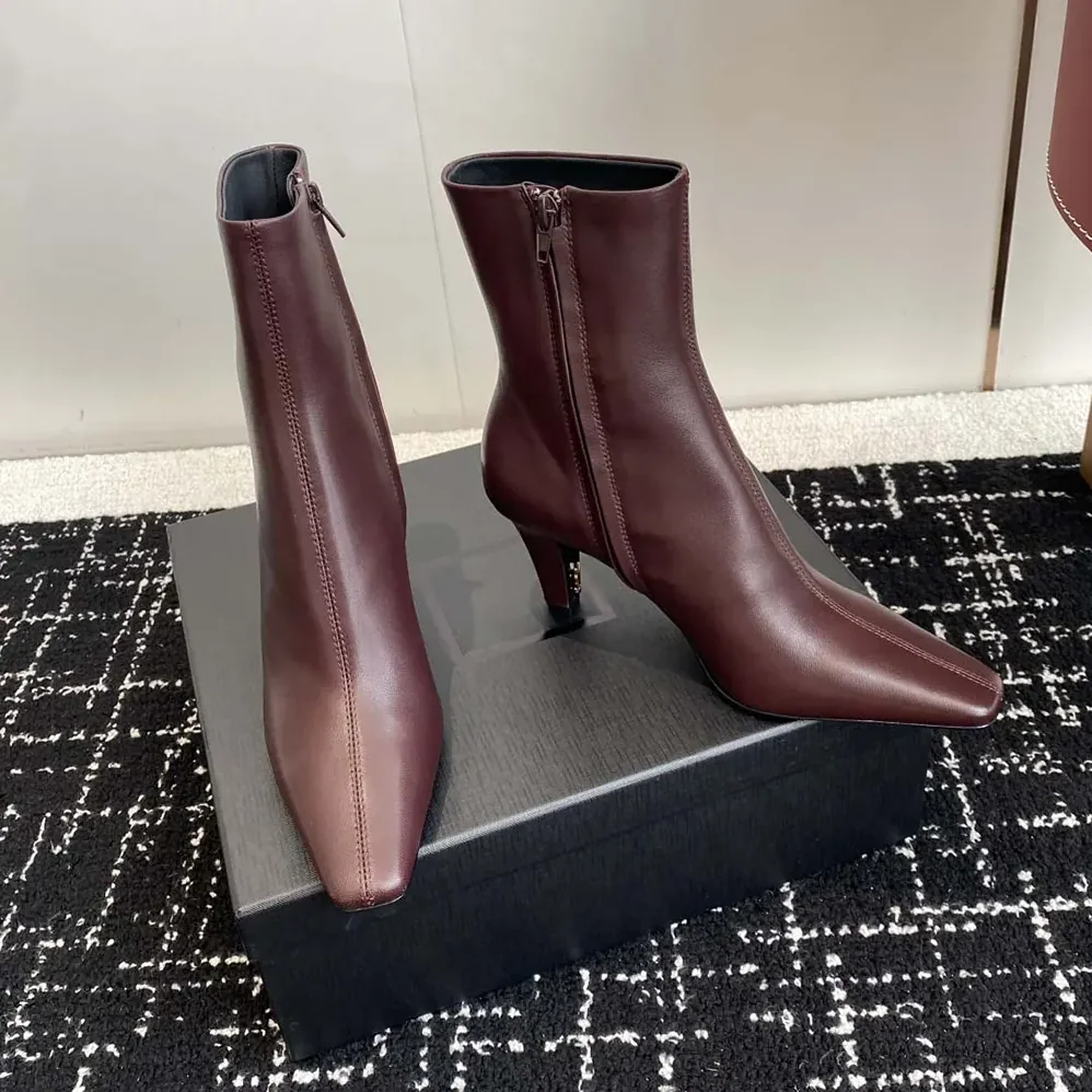 Saint Laurent YSL Jill Booties In Smooth Leather for Women in Maroon