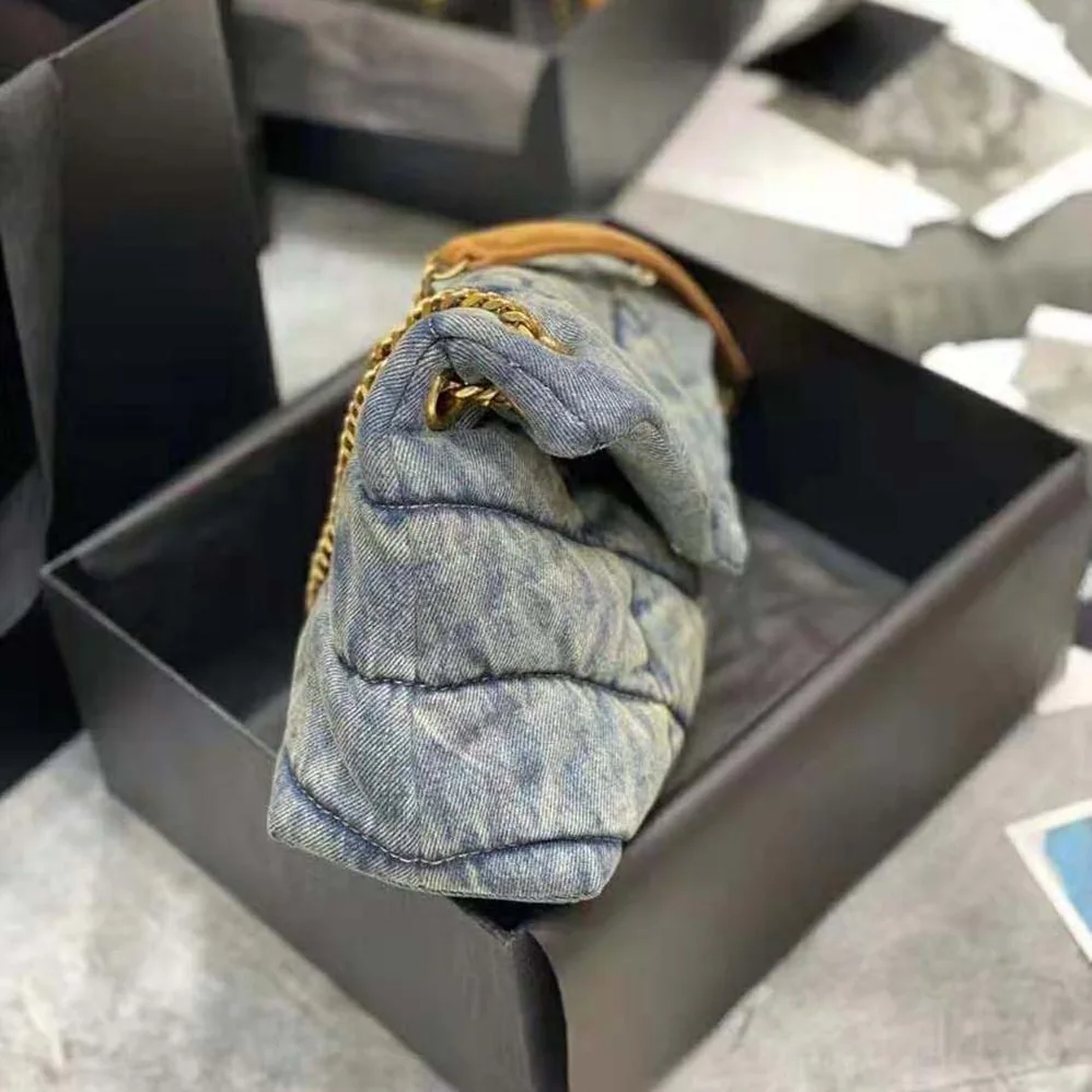 Saint Laurent YSL Puffer Small Bag in Quilted Vintage Denim and Suede for Women Saint Laurent YSL Puffer Small Bag in Quilted Vintage Denim and Suede for Women