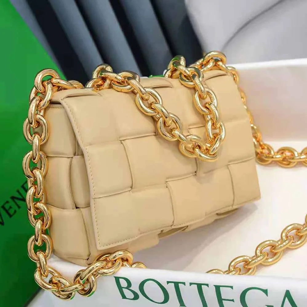 Bottega Veneta Chain Cassette Padded Intrecciato Leather Crossbody Bag for Women in Gold Bottega Veneta Chain Cassette Padded Intrecciato Leather Crossbody Bag for Women in Gold