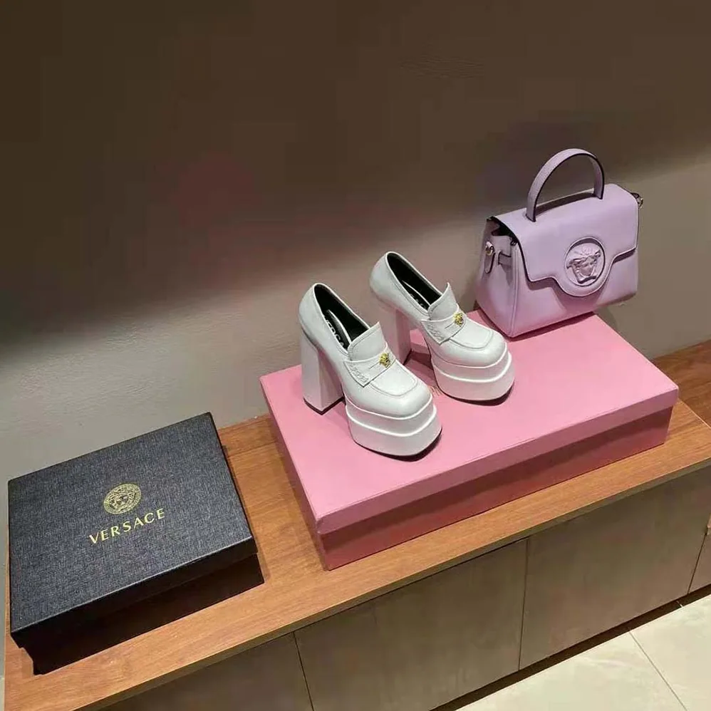 Versace Intrico Platform Loafers in 15cm Heel Height for Women in White Versace Intrico Platform Loafers in 15cm Heel Height for Women in White