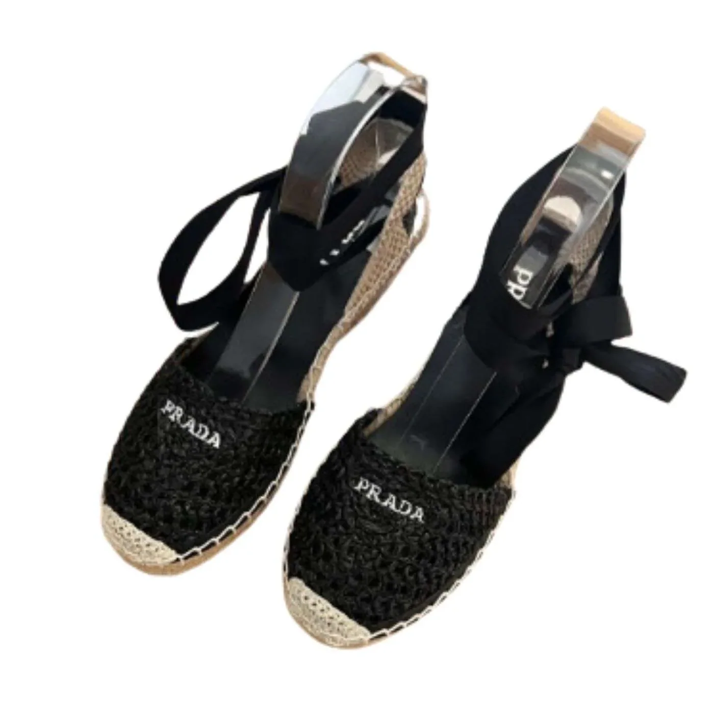 Linen Espadrille Wedge Sandals Black Linen Espadrille Wedge Sandals Black