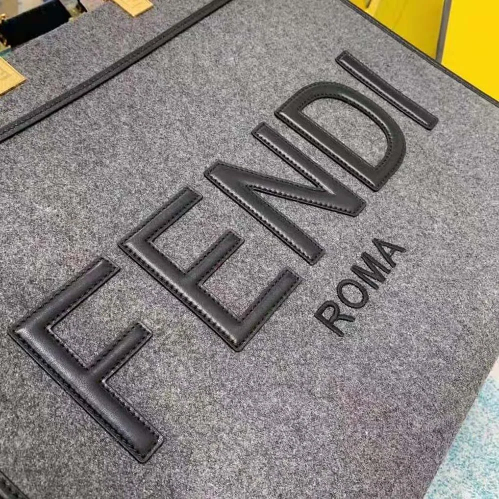 Fendi Fendi Sunshine Large Gray Flannel Shopper for Women