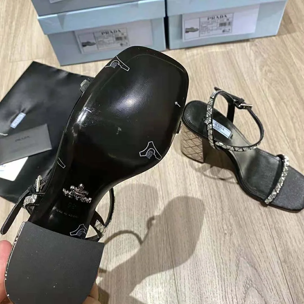 Prada Satin Sandals with Crystals in 90mm Heel Height for Women in Black