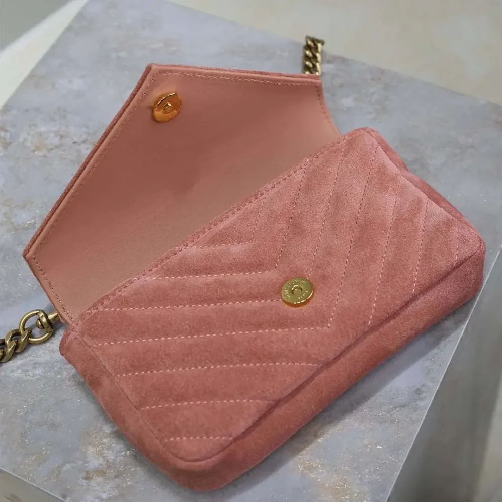 Saint Laurent YSL College Mini in Suede for Women in Pink