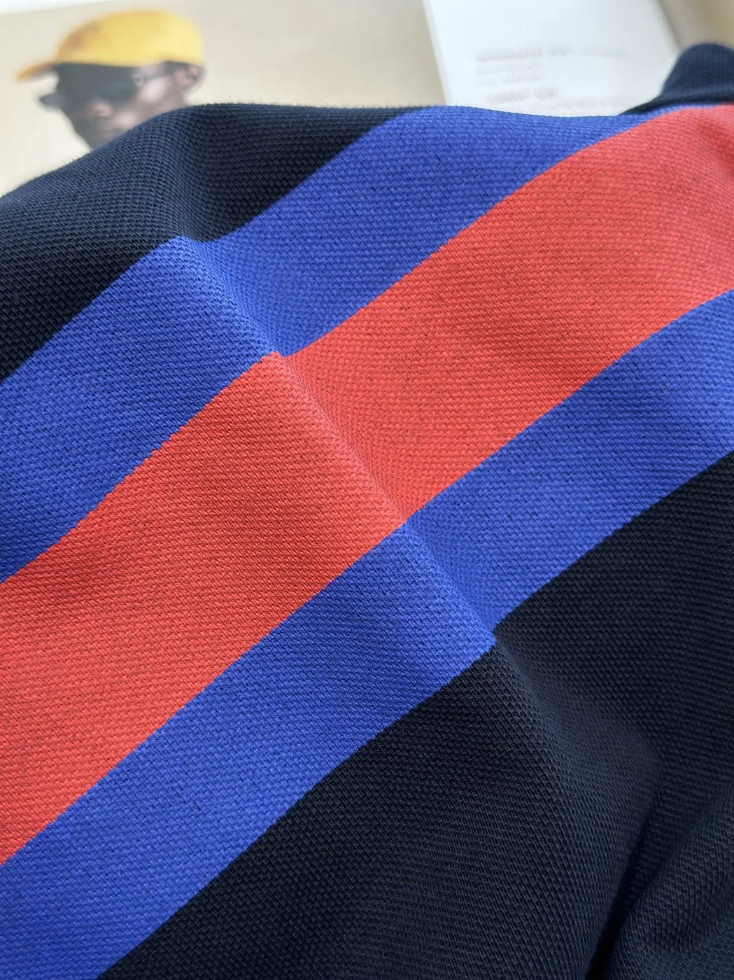 Gucci Web Stripe Pique Polo Shirt Navy Blue