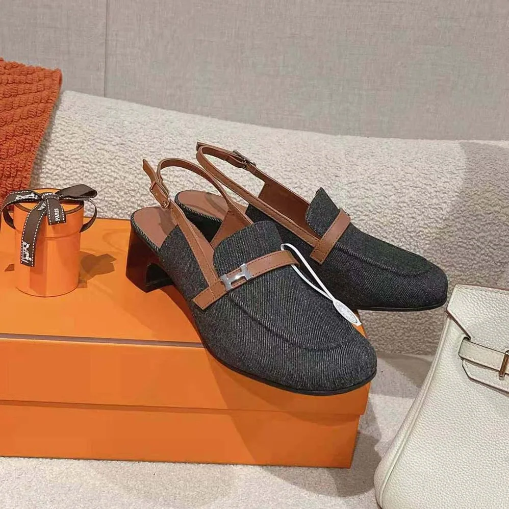 Hermes Infinie 50 Pump in Denim and Calfskin-H241047Z for Women Hermes Infinie 50 Pump in Denim and Calfskin-H241047Z for Women