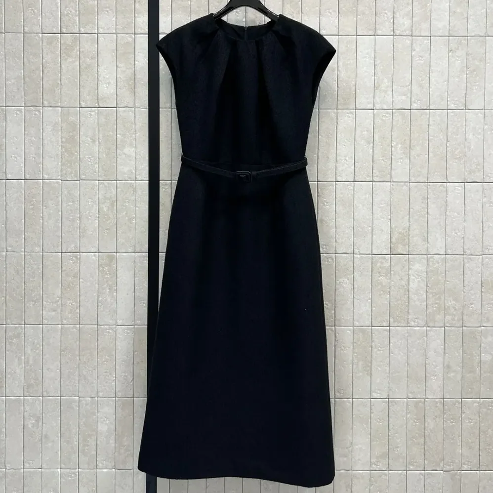 Dior Mid-Length Belted Dress Black Virgin Wool-Cotton-Blend Bouclé for Women Dior Mid-Length Belted Dress Black Virgin Wool-Cotton-Blend Bouclé for Women
