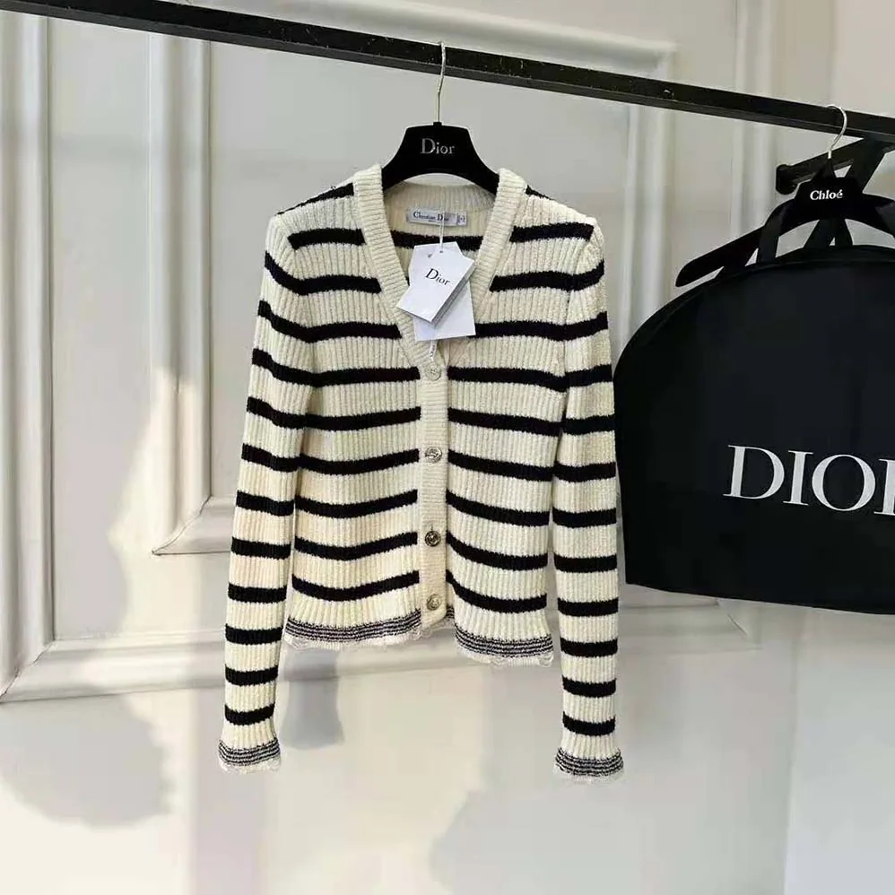 Dior Marinière Twin-Set Ecru and Navy Blue Cotton Knit for Women Dior Marinière Twin-Set Ecru and Navy Blue Cotton Knit for Women