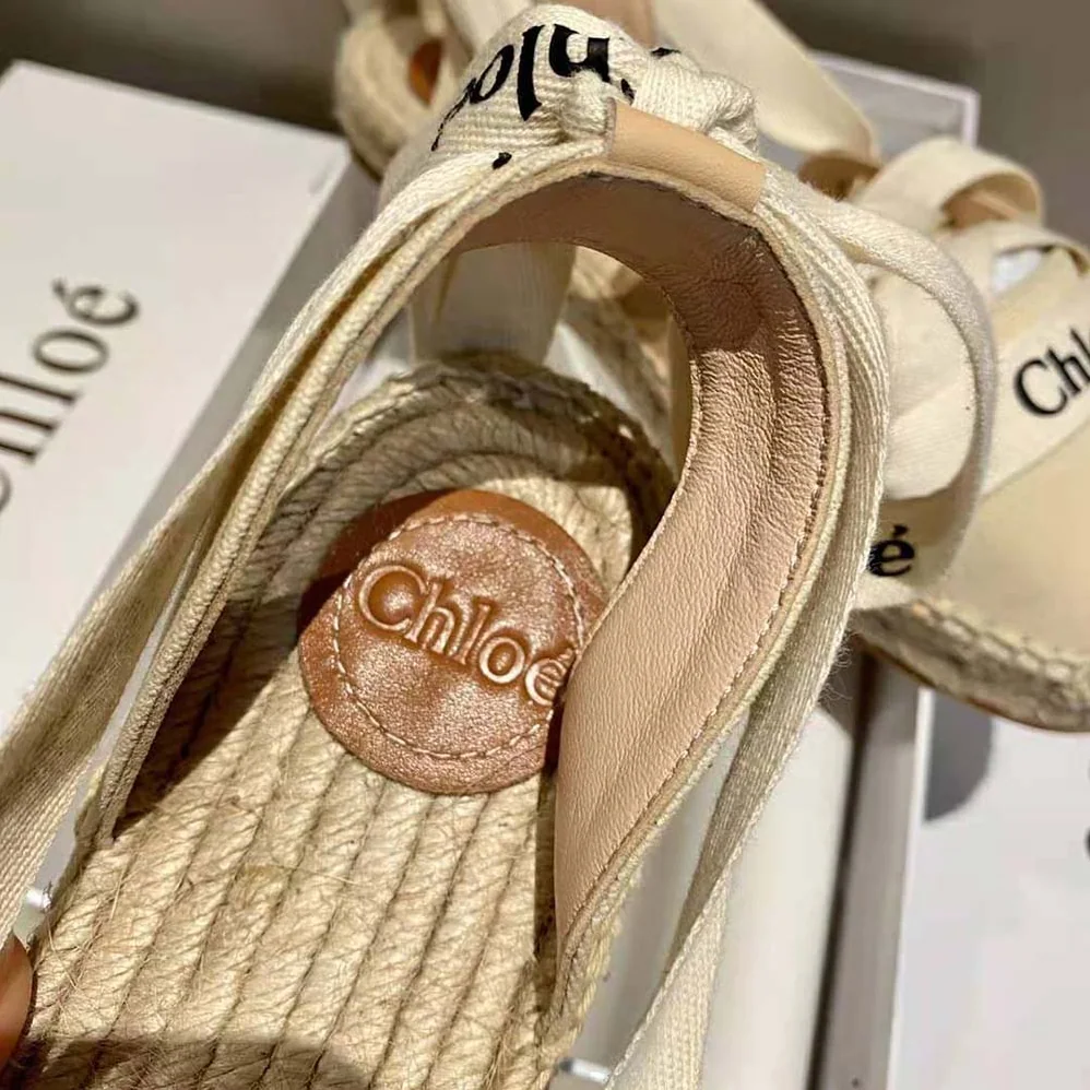 Chloe Lngrid Lace-up Espadrilles in Canvas and Calfskin for Women Chloe Lngrid Lace-up Espadrilles in Canvas and Calfskin for Women