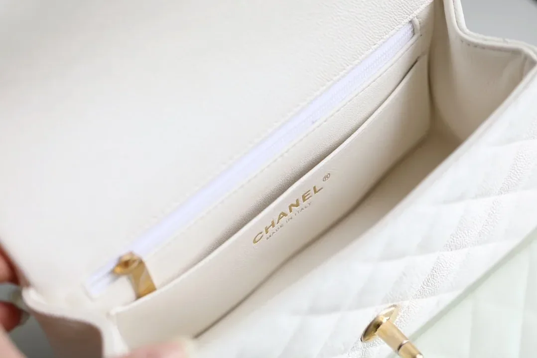 Chanel Flap Bag Mini Crossbody in White Gold Hardware Chanel Flap Bag Mini Crossbody in White Gold Hardware