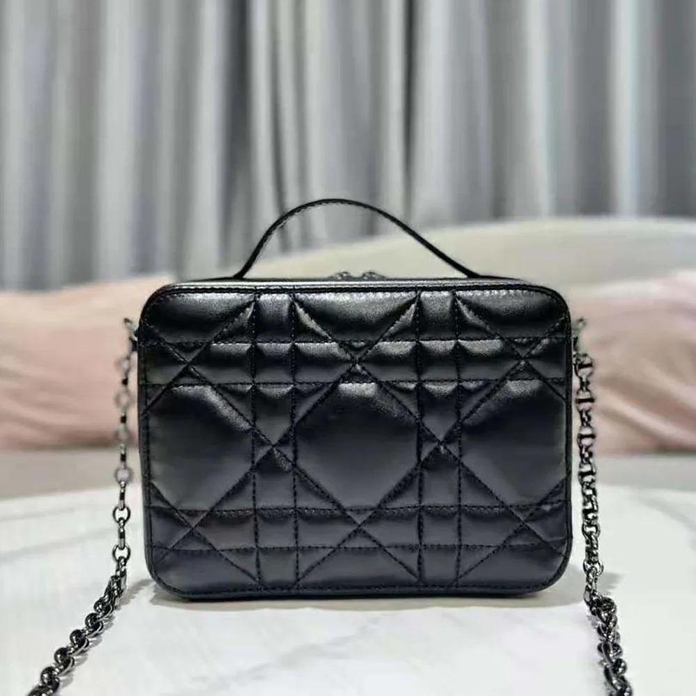 Dior Caro Box Bag with Chain Black Quilted Macrocannage Calfskin for Women Dior Caro Box Bag with Chain Black Quilted Macrocannage Calfskin for Women