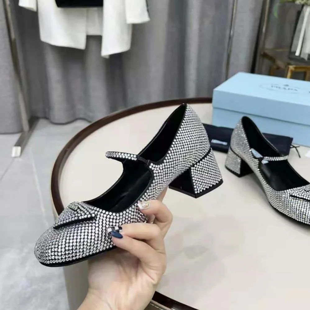 Prada Satin Pumps with Crystals in 45mm Heel Height for Women in Silver