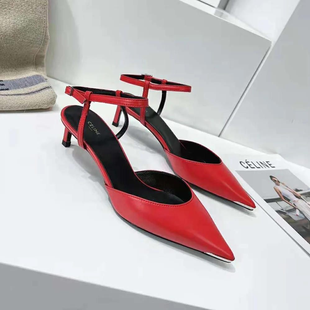 Celine Kitten Metal Toe Pump in Kidskin for Women in Red Celine Kitten Metal Toe Pump in Kidskin for Women in Red