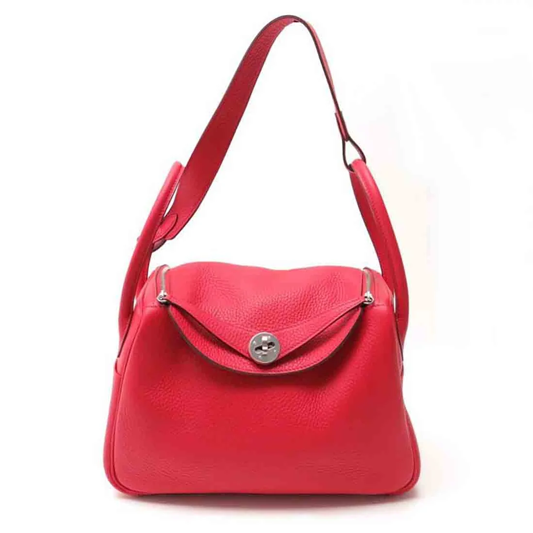 Hermes Lindy 30 Top Flap Leather Bag with Strap in Red