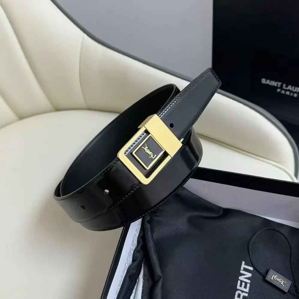Saint Laurent YSL La 66 Buckle Belt in Lacquered Leather for Women in Black Saint Laurent YSL La 66 Buckle Belt in Lacquered Leather for Women in Black