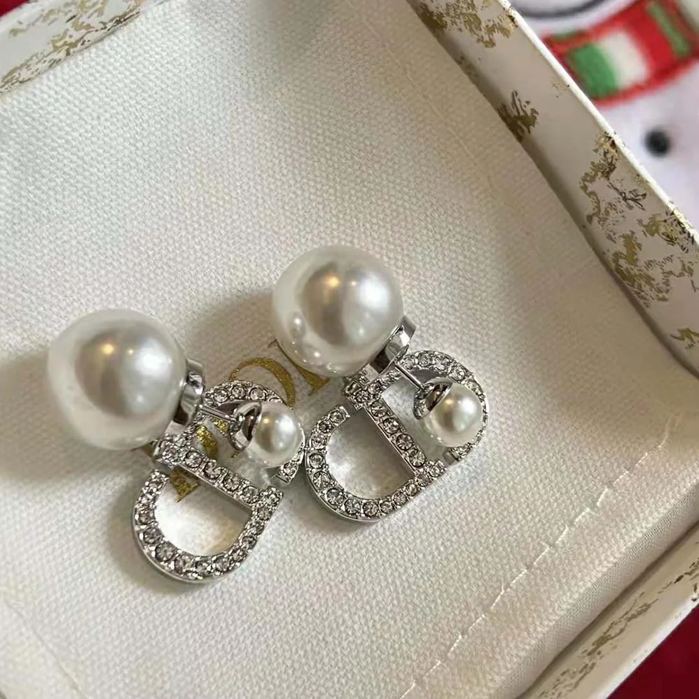 Dior Tribales Earrings Silver-Finish Metal with White Resin Pearls and Silver for Women in Tone Crystals