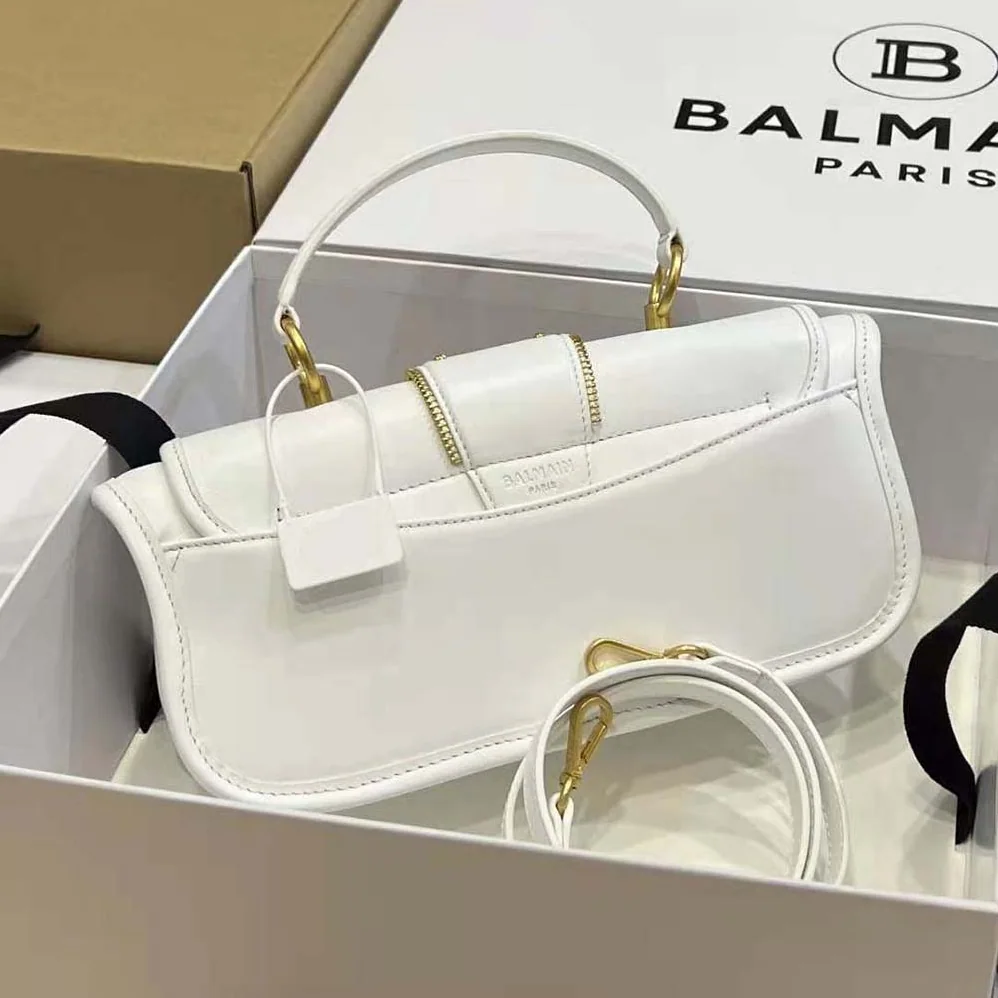Balmain Blaze Grained Leather Clutch Bag for Women in White Balmain Blaze Grained Leather Clutch Bag for Women in White