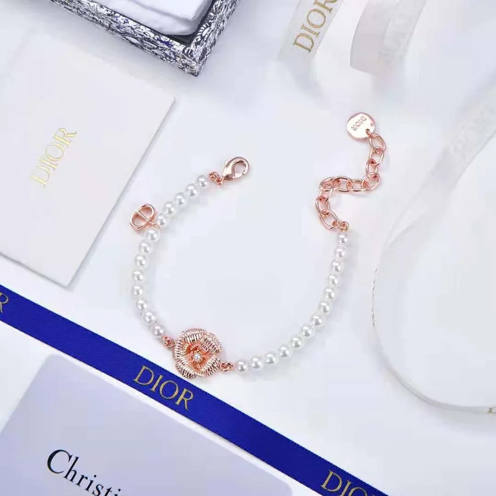 Dior D-Millefiori Bracelet Gold-Finish Metal and White Resin Pearls for Women Dior D-Millefiori Bracelet Gold-Finish Metal and White Resin Pearls for Women