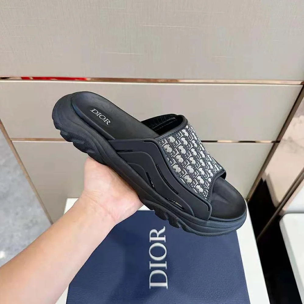 Dior H-town Sandal Black Rubber with Beige and Black Dior Oblique Jacquard for Men
