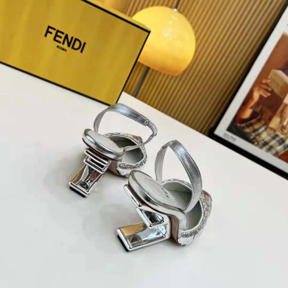 Fendi First Silver Sequin High for Women in Heeled Slingback