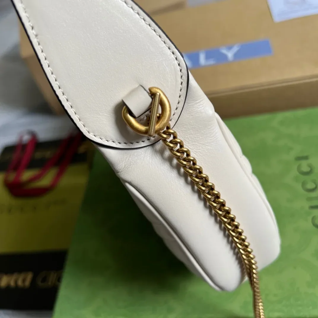 Gucci Marmont Half Moon Shaped Mini Bag in White Gold Hardware