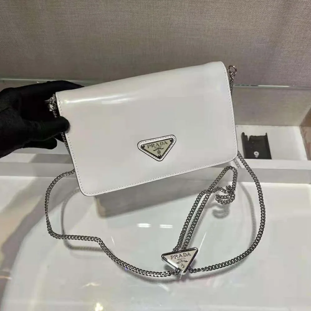 Prada Brushed Leather Shoulder Bag for Women in White