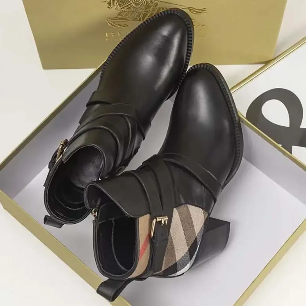 Burberry House Check and Leather Ankle Boots for Women Burberry House Check and Leather Ankle Boots for Women