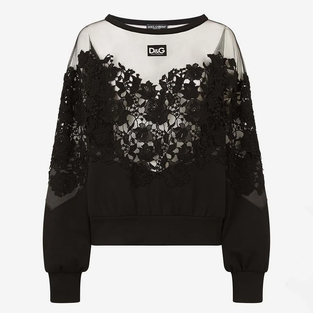 Dolce Gabbana D&G Jersey Sweatshirt with Tulle and Macrame Details for Women Dolce Gabbana D&G Jersey Sweatshirt with Tulle and Macrame Details for Women