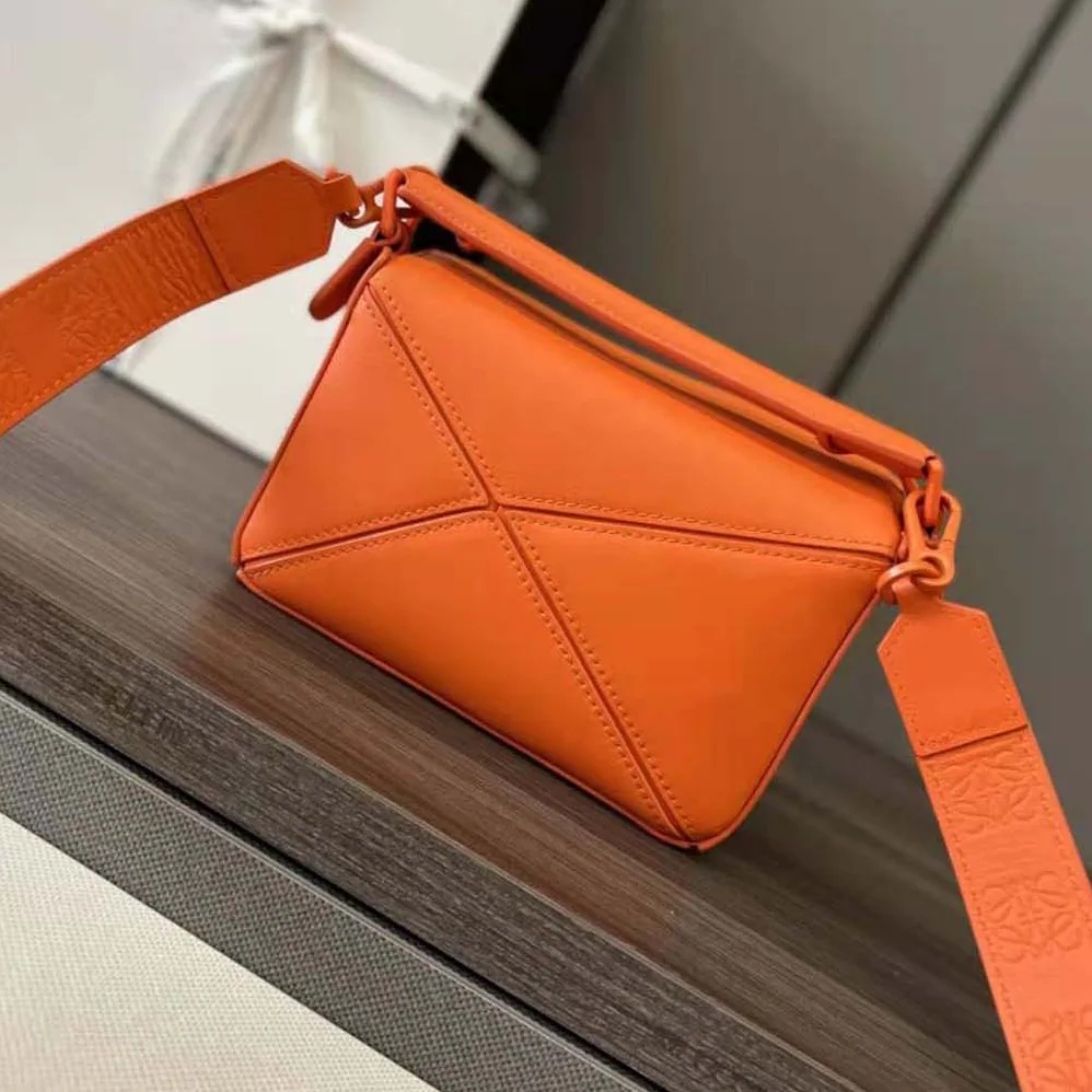 Loewe Mini Puzzle Bag in Satin Calfskin for Women in Orange Loewe Mini Puzzle Bag in Satin Calfskin for Women in Orange