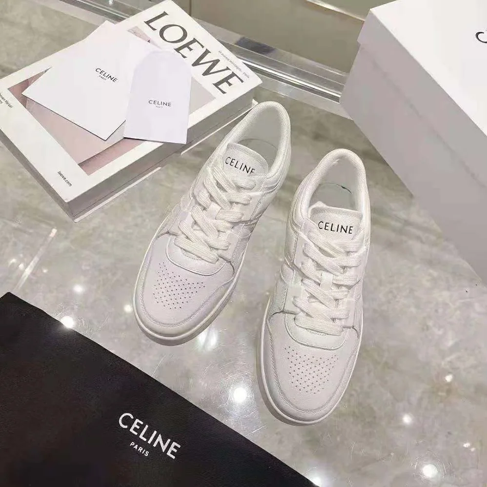 Celine Trainer Low Lace-up Sneaker in Calfskin for Women in White Celine Trainer Low Lace-up Sneaker in Calfskin for Women in White