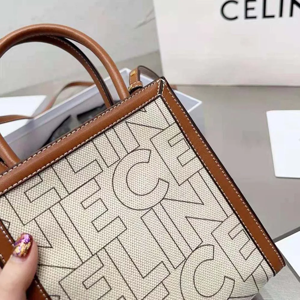 Celine Mini Vertical Cabas Celine in Textile with Celine All for Women in Over Print