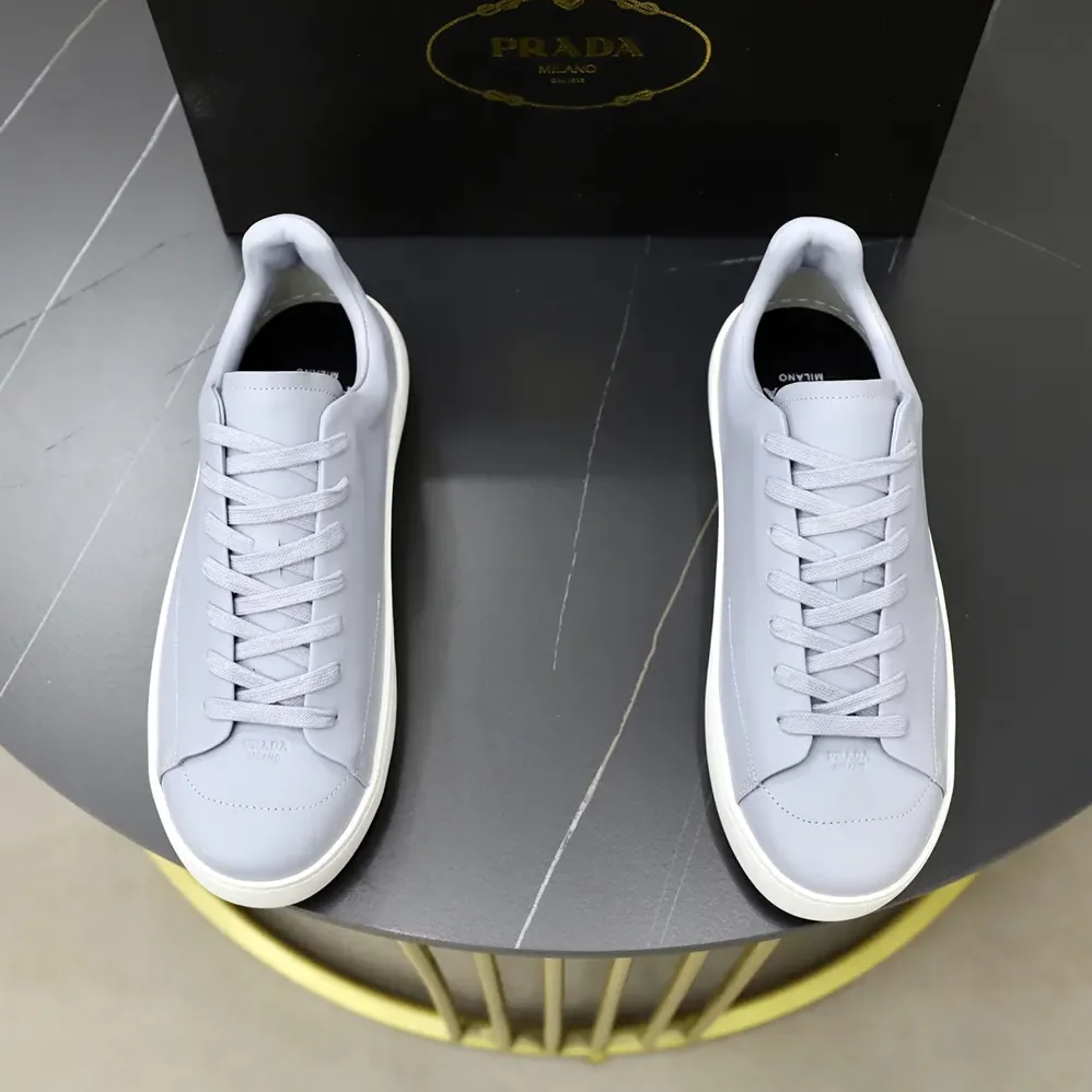 Prada Court Leather Sneakers for Unisex in Pearl Gray Prada Court Leather Sneakers for Unisex in Pearl Gray