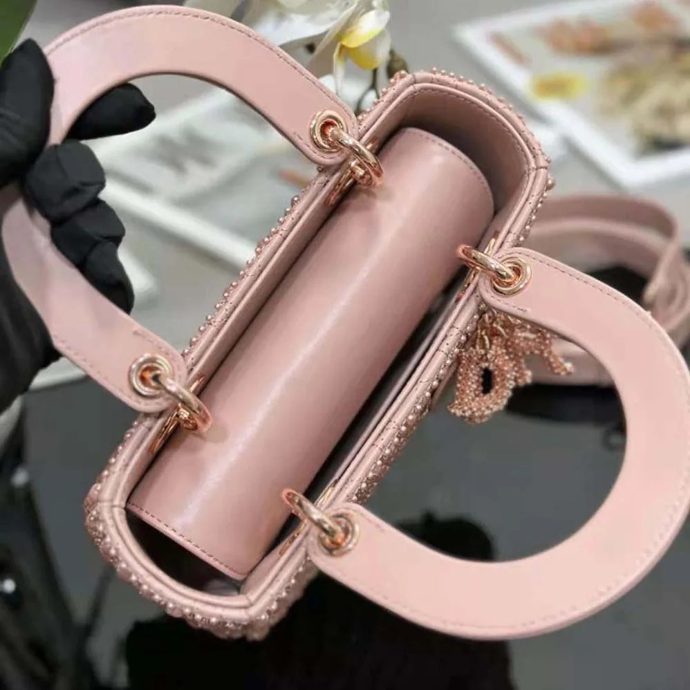 Dior Small Lady Dior Bag Rose Des Vents Cannage Calfskin Embroidered with Resin Pearls for Women Dior Small Lady Dior Bag Rose Des Vents Cannage Calfskin Embroidered with Resin Pearls for Women