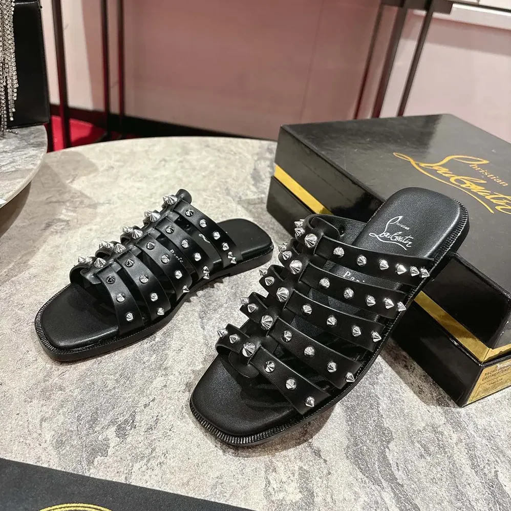 Christian Louboutin Charja Mules Waxed Calf Leather for Women in Black Christian Louboutin Charja Mules Waxed Calf Leather for Women in Black