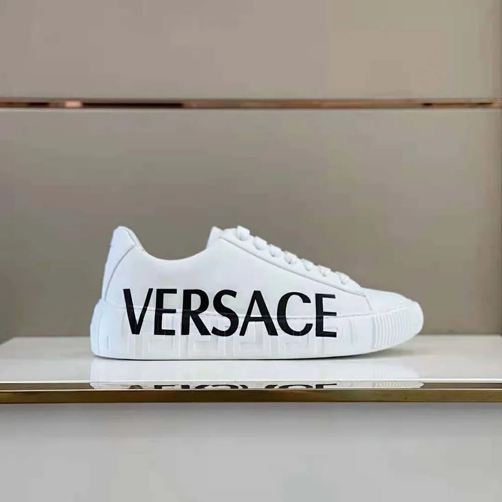 Versace Shoes Greca Logo Sneakers for Unisex in White Versace Shoes Greca Logo Sneakers for Unisex in White