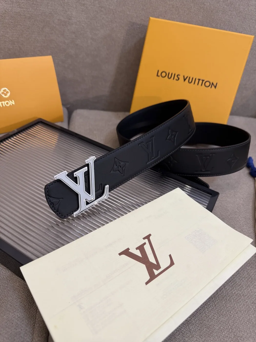 Louis Vuitton LV Initiales Monogram Embossed Leather Belt Black With Silver Buckle Louis Vuitton LV Initiales Monogram Embossed Leather Belt Black With Silver Buckle