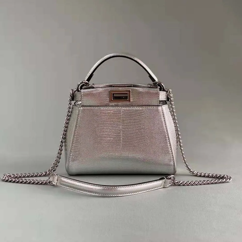 Fendi Peekaboo Iconic XS Mini for Women in Bag in Silver Lizard