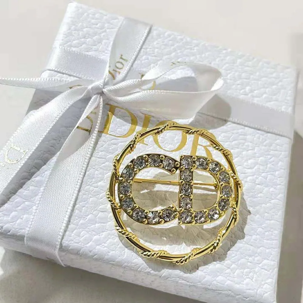 Dior Clair D Lune Brooch Gold-Finish Metal and White Crystals for Women