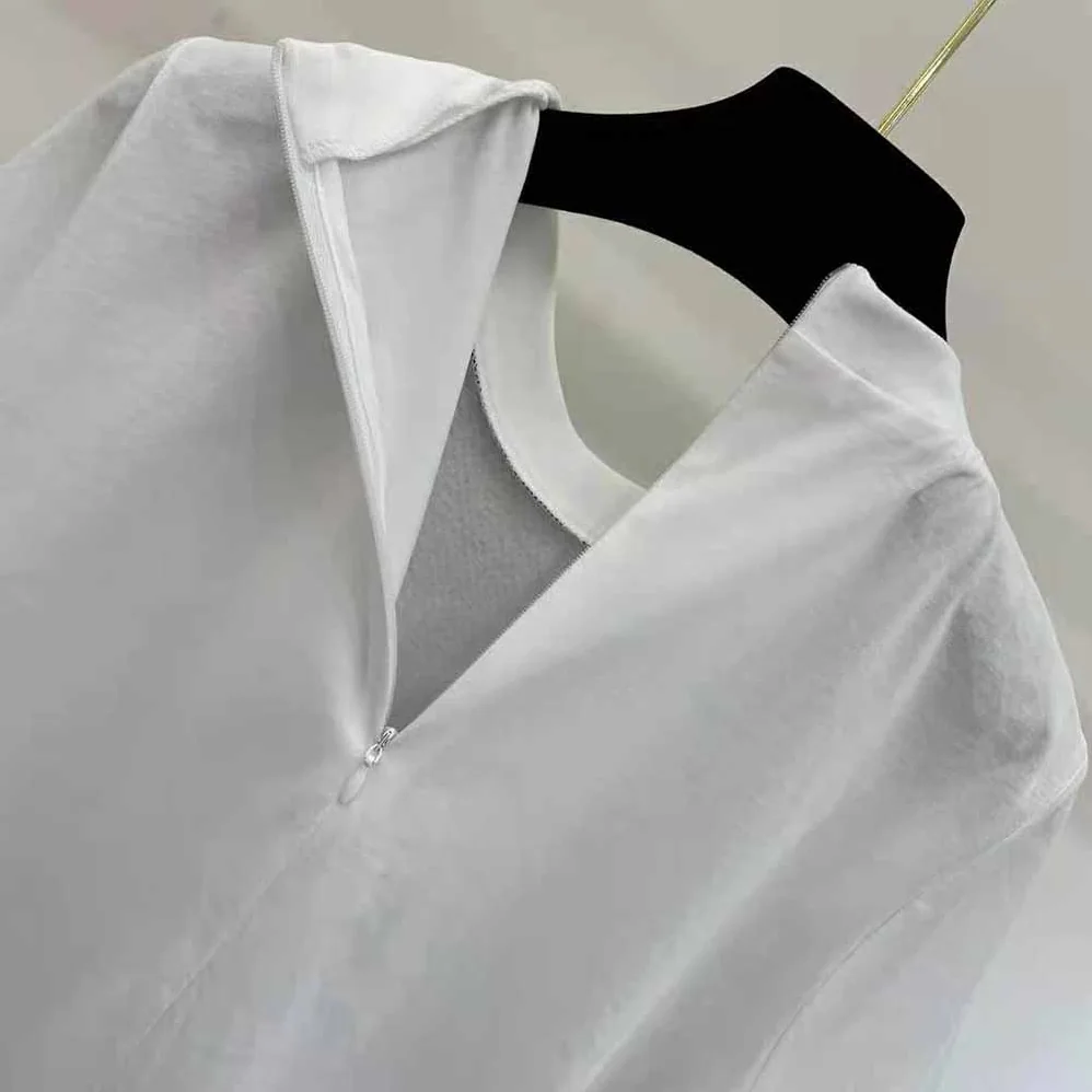 Prada Studded Chiffon and Jersey T-shirt for Women in White Prada Studded Chiffon and Jersey T-shirt for Women in White
